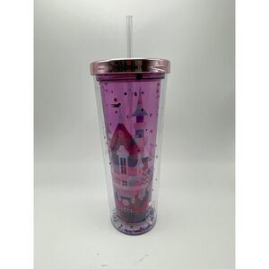 Disney Parks Cinderella Castle Water Tumbler W/Straw 2023 Rose Gold Lid Confetti
